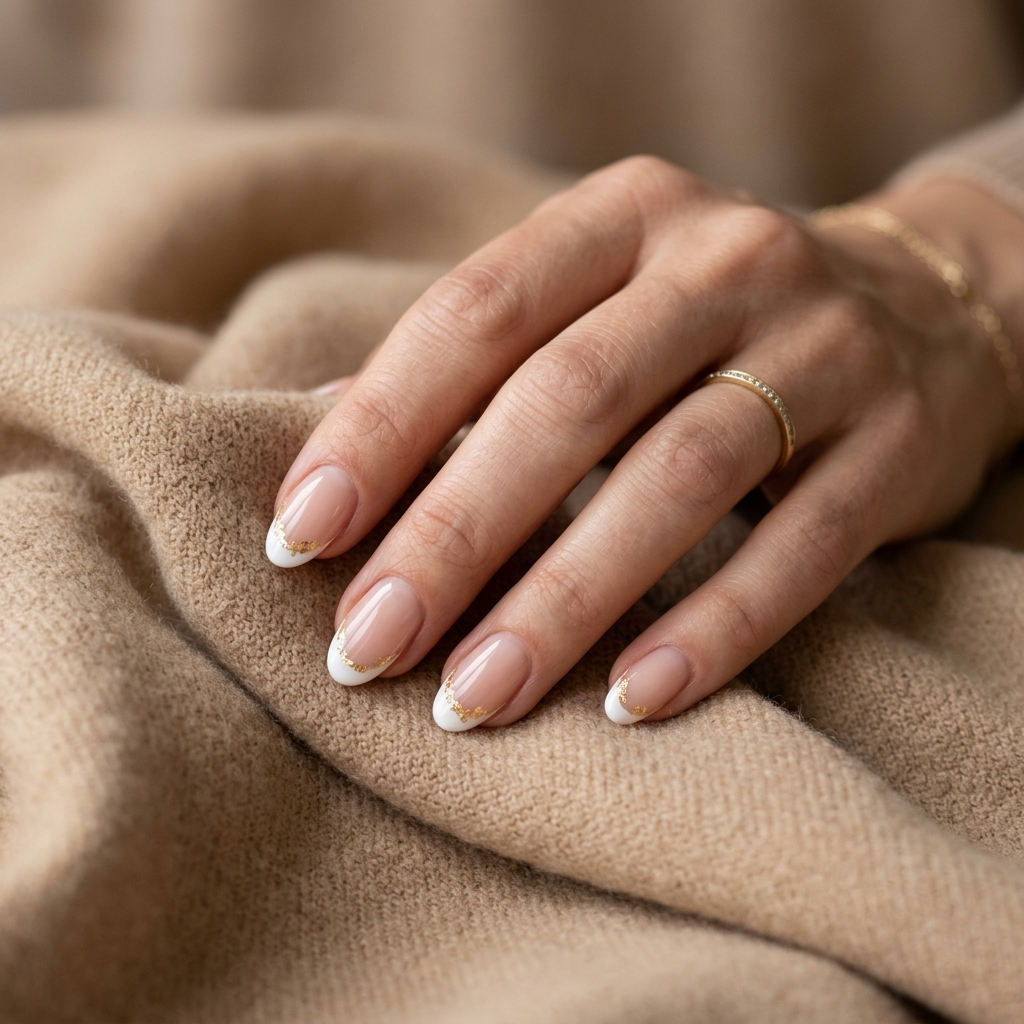 French manicure with elegant gold accents